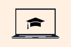 A graphic of a laptop with a mortarboard on the screen