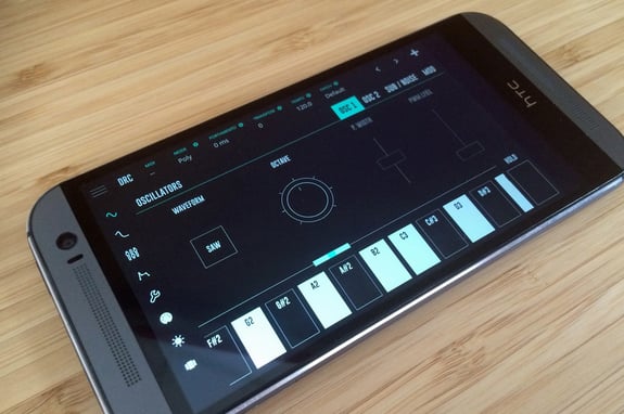 An Android smart phone running  the DRC Polyphonic Synthesiser app