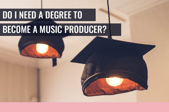 An image of two mortarboard lamp shades with the title 'Do I need a degree to become a music producer' overlaid on the image