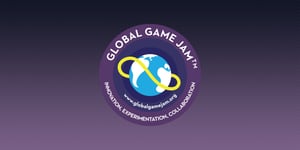 The global game jam logo on a gradient background