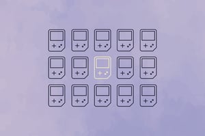 A custom graphic of handheld consoles with a single one highlighted in the middle