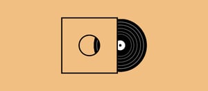 A graphic of a vinyl record coming out of a sleeve