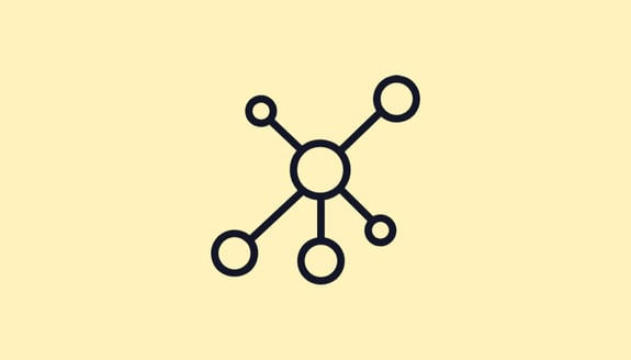 A graphic showing multiple circular nodes interconnected to represent a network